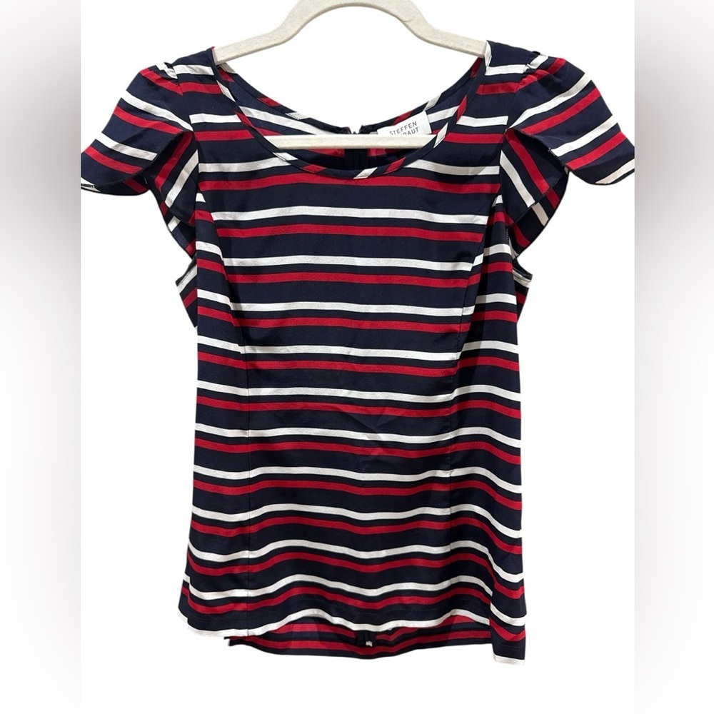 Steffen Schraut Silk Striped Top | Women’s 34 (US 0–2 / XS) | Zip Back